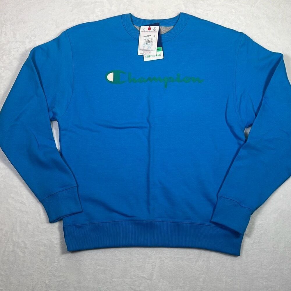Champion crewneck pullover power blend logo graphics balboa blue Men Medium NWT‎